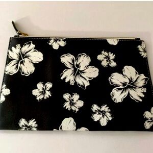 J. Crew Black and White Floral Wristlet Clutch